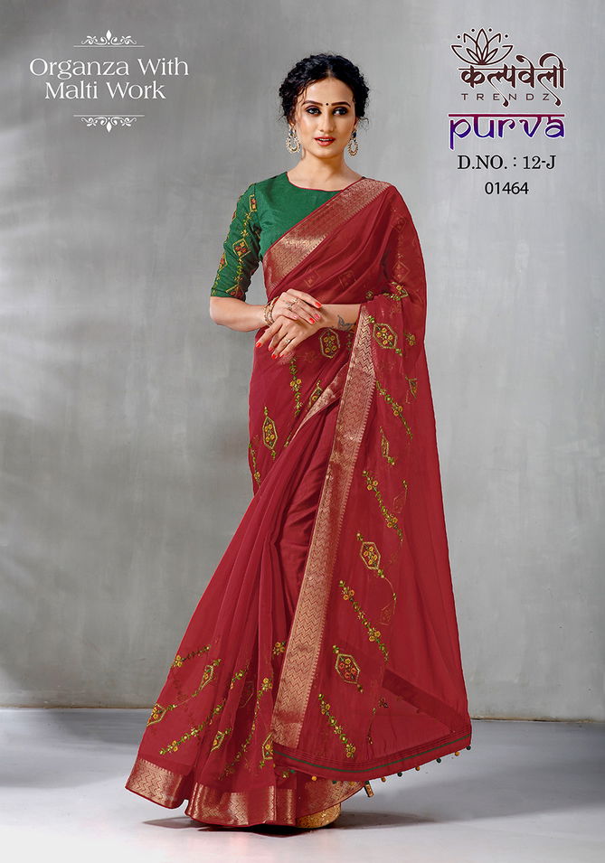 Purva 12 Embroidery Work Designer Sarees Catalog